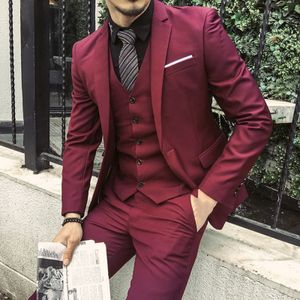 Terno de três peças masculino formal estilo de negócios fino ajuste conjunto de casamento com tecido antirrugas suave e sedoso turndown 240110