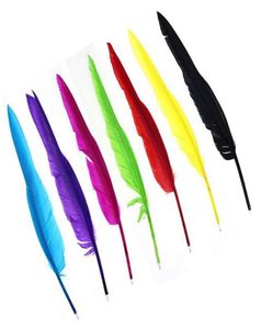 Top Selling Multi colors Wedding Feather Guest Book Signing Pen Ballpoint Pens Stationery GA3119028288