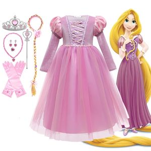 Flickedräkt Rapunzel Princess Party Dresses For Girls Tangled Cosplay Vestido Children Ball Gowns 310 år 240109