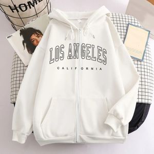 Los Angeles Brief Drucken Zip up Harajuku Hoodies Jacke Frauen Casual Übergroßen Sweatshirt Weibliche Streetwear Taschen Mit Kapuze Mäntel 240109