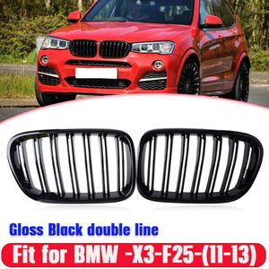 Nytt par främre njurgaller Gloss Black Double Dual Slat för BMW X3 F25 Pre-LCI 2010-2013 Ersättning Racing Bumper Car Styling