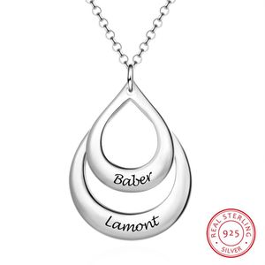 Necklaces Personalized Necklace 925 Sterling Sliver Custom Jewelry Hollow Water Drop Pendant Engrave 2 Names Engagement Gift for Women