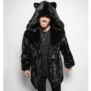 Wepbel Leisure Warm Coat Trench Long Type Coat Fur Jackets Faux Fur Coat Hoodies Men Winter Plush Fluffy Fleece Fur Jackets 240110