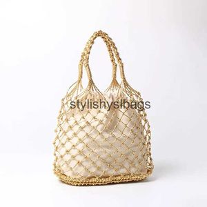 Totes Gold Sier 2 Färg Bright Paper Ropes Hollow Woven Handväska Bomullsfoder Str Bag Female Reticulate Netted Beachstylishyslbags