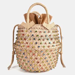 TOTEES ARTMOMO WOVEN CRYSTAL装飾されたトートバッグレインボーバケツレディースショルダーバッグBハンドバッグ