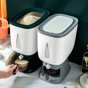 10kg automático plástico dispensador de cereais caixa de armazenamento copo de medição cozinha tanque de alimentos arroz recipiente organizador latas de armazenamento de grãos 240106