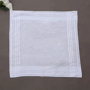12Pcs/Set 40x40cm Men Women Cotton Handkerchiefs Pure White Classic Hankies Jacquard Striped Pocket Square Towel DIY Painting 240109