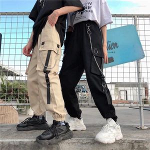 Frauen Hosen Frauen Männer Schwarz Cargo Harajuku Kette Taschen Knöchel Hosen Hohe Taille Hip-hop Safari Stil Harem Jogginghose