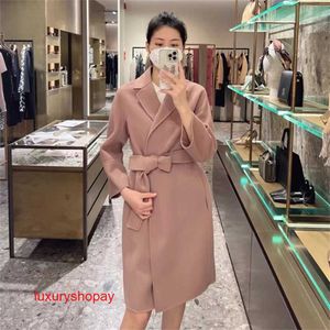 Maxmaras Women's Wrap Coat Camel Hair Coats Purchase of 23 Autumn/winter Wool Solid Color Lace Lap Collar Medium Length Woolen Coat a RJ1O