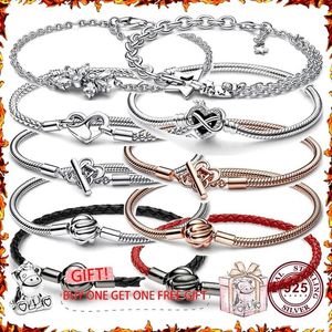 Armbanden heta säljer 925 silver lycklig meteor koncentrisk knut kvinnor läder stickat logotyparmband för original charm smycken