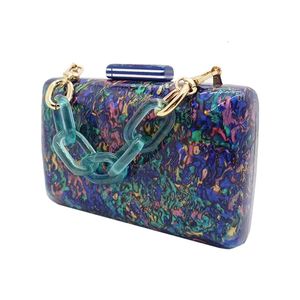 Women's Handbag Luxury Acrylic Evening Bags Navy Blue Vintage Colorful Sequins Clutch Purse Party Prom Casual Shoulder Crossbody 240109