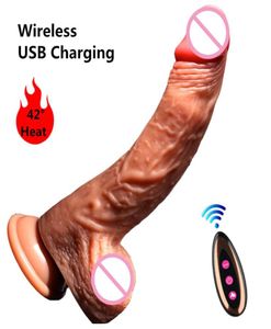 Realistyczny wibrator dildo Electric Ogrzewanie wibru wibru wielki wielki penis g plot zabawki seksualne dla kobiet do ładowania bezprzewodowego Dildo T208724959 Wibru