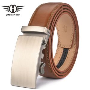 Plyesxale Brown Leather Belt Men 2024 Automatic Buckle Mens Belt For Jeans Vintage Style Mens Belts Luxury Ceinture Homme B9 240110