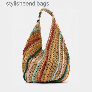 Bolsas de ombro casual colorido listrado het mulheres bolsas de ombro feitas à mão de malha grande sacola de lã tecido senhora bolsas grandes shopper pursestylisheendibags