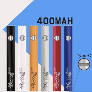Buttey Max Preheat Battery 400mAh VV Adjustable Voltage Batteries for 510 Thread Liberty Amigo Glass Tank Cartridges with Type C Charging Port