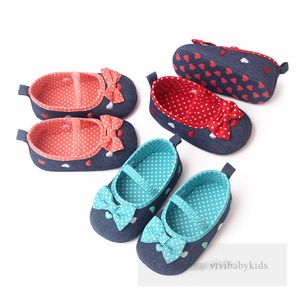 Baby love heart embroidered first walkers toddler kids polka dots Bows princess shoes infant girls non-slip soft bottom shoes Z6626