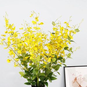 Fiori decorativi Rami di orchidea finti Bouquet di simulazione 92 cm 5 forchette Bianco Giallo Creatività di taglio Decorazione in plastica unica