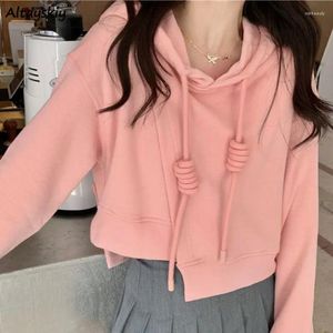 Kobiety z kapturem narysuj sznur damski zaprojektowany gęsta ciepła zima luźne luźne solidne słodkie dziewczęta streetwear podstawowy pullover elegancka moda