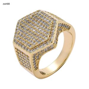 Hip Hop Crystal CZ Zircon Ring Geometric Gold Silver Plated Men Ring Rocker Singer