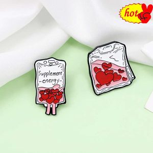 SUPPLEMENT ENERGY Love Blood Transfusion and Infusion Bag Brooch Women Cute Coat Lapel Badge Broochs Men's Metal Pin Button Gift
