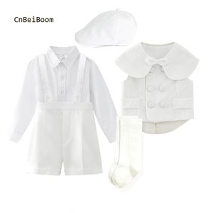 Boy Outfit Set Boutique White Formal Suits 5st Baptismal Baby Boys Girls Clothing With Children 14 Year Födelsedagsfestklänning 240109