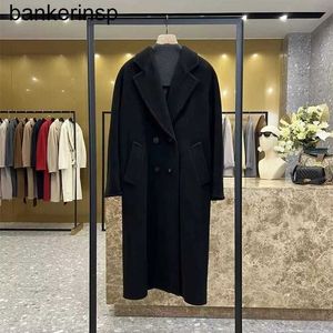 Luxury Coat Maxmaras 101801 Pure Wool Coat New Classic Black Double breasted Cashmere Coat for Men and Women's High end Long OutwearLOKF