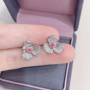 Stud Earrings CZZJ2024 On Sale No.1372 Diamonds 0.18ct Solid 18K White Gold Nature Pink Female Studs For Women Fine