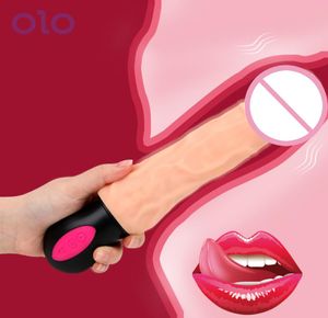 Olo uppvärmning realistisk dildo vibrator böjbar 12 läge vagina massager sex leksaker för kvinna kvinnlig onani mjuk silikon y1912202784048