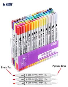 STA New Two different written Art Markers Set Sketch Water solubl based markers For Animation Manga liner brush pen art supplies6799793