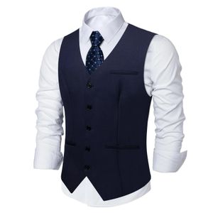 Jackets Dark Navy Slim Fit Vest for Man Business Party Chaleco Hombre Fashion Solid Dress Sleeveless Waistcoat Blue Necktie Men's Gilet