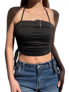 Women's Two Piece Pants Women Fashion Tank Tops Solid Color Metal Buckle Side Drawstring Wrap Chest Vest Summer Bandeau