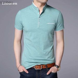 Homens camisetas Liseaven Homens Mandarim Collar T-shirt Básico Tshirt Masculino Camisa de Manga Curta Brand New Tops Tees Algodão T ShirtL240110