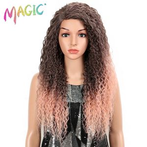 MAGIC Wigs For Black Women Kinky Curly Hair 26 Synthetic side part Lace Wig Glueless Heat Resistant Fiber 240110