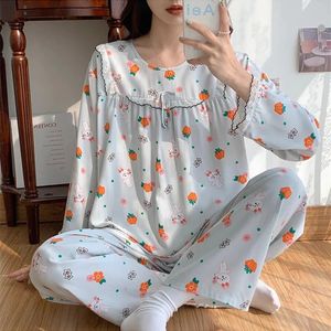 Bahar Sonbahar Kadınlar Uzun Longsleeved Pantolon Poplin Pijamaları İlkbahar ve Sonbahar Homewear Suit Sleepwear Sets Pijama 240110