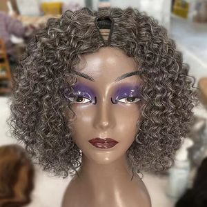 100%human seniors silver grey wig jerry curly short bob salt and pepper v-part wear-go wigs