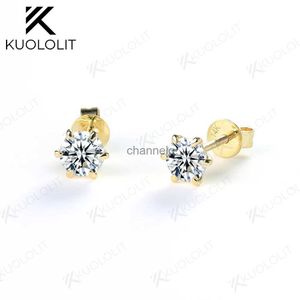 Orecchini a perno in oro giallo 18K 14K 10K tondo 4,8 mm 4 mm Moissanite orecchini a vite con retro a vite per donne Orecchini brillanti D VVS solitari a 6 punte YQ240110