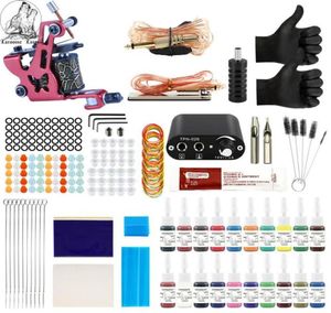 Tatueringssats 20 Färger Inks 8 Wrap Coils Machines Grips Needles Power Supply Tattoo Kit för nybörjare Tillbehör SET7984348