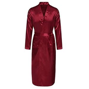 Burgundy Erkek Robe Sahte İpek Kimono Banyo Elbise Batalı Nightgown Sweetwear Hombre Pijama Boyutu S M L XL XXL ZHM055 240110