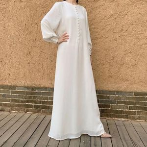 Ethnischer Kleidungsstil, Abaya, muslimisches Damenmode-Kleid, Chiffon, langärmelig, geknöpft, eleganter Rock