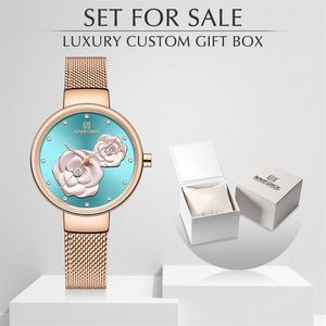 Новые женские часы NAVIFORCE розового золота, кварцевые часы, женские часы с роскошной коробкой, женские наручные часы, комплект часов для девочек 301C