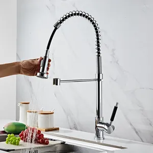 Kitchen Faucets Spring Tube Pull-out Sink Faucet With And Cold Mixed Water European Style 360 Degree Rotating