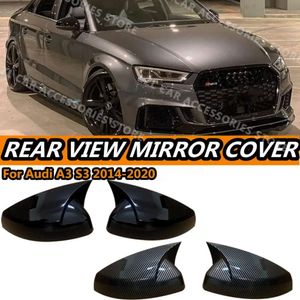 New 2Pcs Side Car RearView Mirror Cover Caps For Audi A3 S3 RS3 8V TFSI TDI Mirror Tools Case Glossy/Carbon Fiber Style 2013-2020