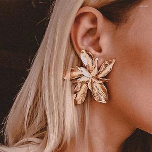 Stud Earrings KISSWIFE Elegant Fashion Exaggerated Big Gold Color Metal Flower Vintage Ethnic For Women Party Jewelry