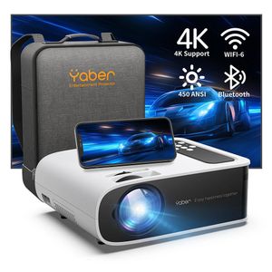 WiFi 6 ve Bluetooth 50 450 ANSI Outdoor Portable Home Video 240110 ile Yaber Pro V8 4K Projektör