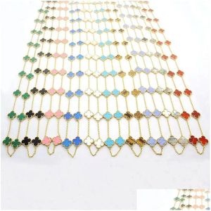 Чокеры 2023 Новый дизайнер ожерелья для женщин Мода 20 цветов Длинный четырехлистный клевер Высококачественный цветной корпус Роскошный кулон Drop Deli Dh9Hu