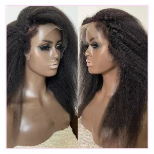 13x4 Hd Прозрачные кружевные фронтальные парики из натуральных волос 30 дюймов Kinky Straight Lace Front для женщин Kinky Edges Natural Hairline SyntheticWig