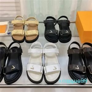 Verão feminino designer sandálias planas sapatos de praia clássico casual couro moda versátil