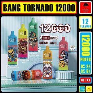 Puff 12K Original Bang Tornado Box 12000 Puffs Descartáveis Vape Pen Vaporizadores 12 Sabores Bangvapes Mesh Coil Cigarros Eletrônicos Luzes LED 0% 2% 3% 5% 9000 em estoque