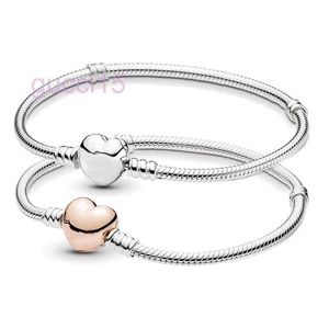 Wholesal 16-21cm 925 Silver Heart Bracelet Rose Gold Snake Chain Clasp Fit European Beads for Charm Bangle Jewelry Diy SS29