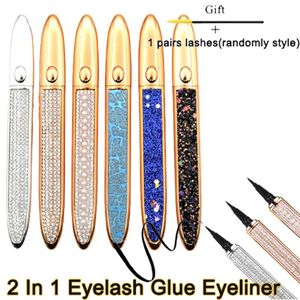 Pinsel 6 Stück Magischer selbstklebender flüssiger Eyeliner-Stift, Kleber, magnetfreie Wimpern, wasserdichter Eyeliner-Stift, Make-up, Wimpern, Kosmetik